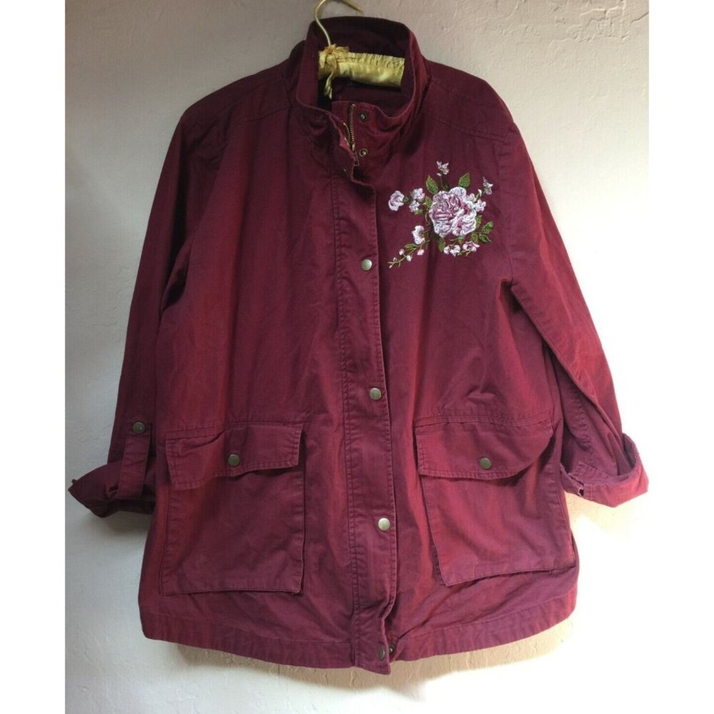 Perch By Blue Pepper Women 3XL Maroon Button Front Jacket Full Zip Floral Cotton